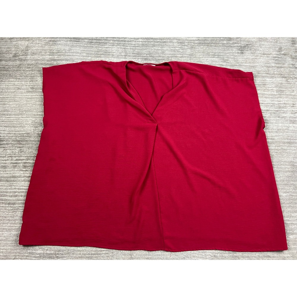 Entro Blouse Womens 2X Red V-Neck Dolman Relaxed Short Sleeve Pleated Front Top